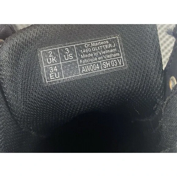 Dr Mantens 1460 Glitter J Boots Kids Size 3 Black Zipper Lace Up - Picture 12 of 12